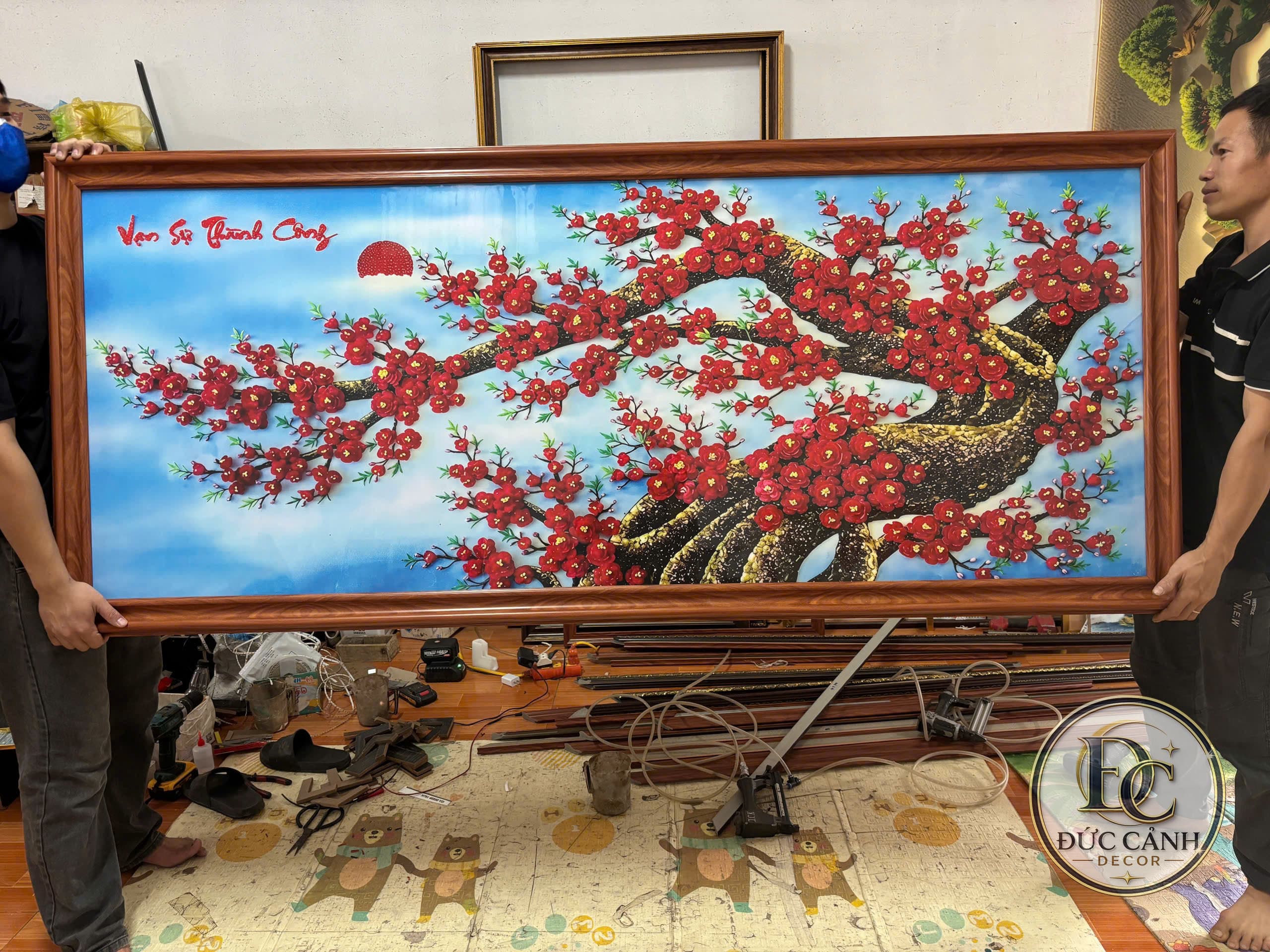 Tranh Tráng Gương Cây Hoa Đào Vạn Sự Thành Công – Tranh Phong Thủy Tài Lộc Treo Phòng Khách