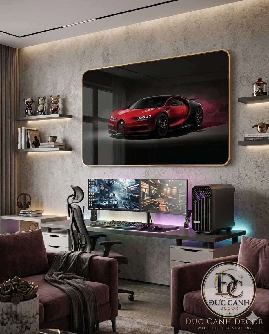 Tranh Tráng Gương Bugatti Chiron Đỏ
