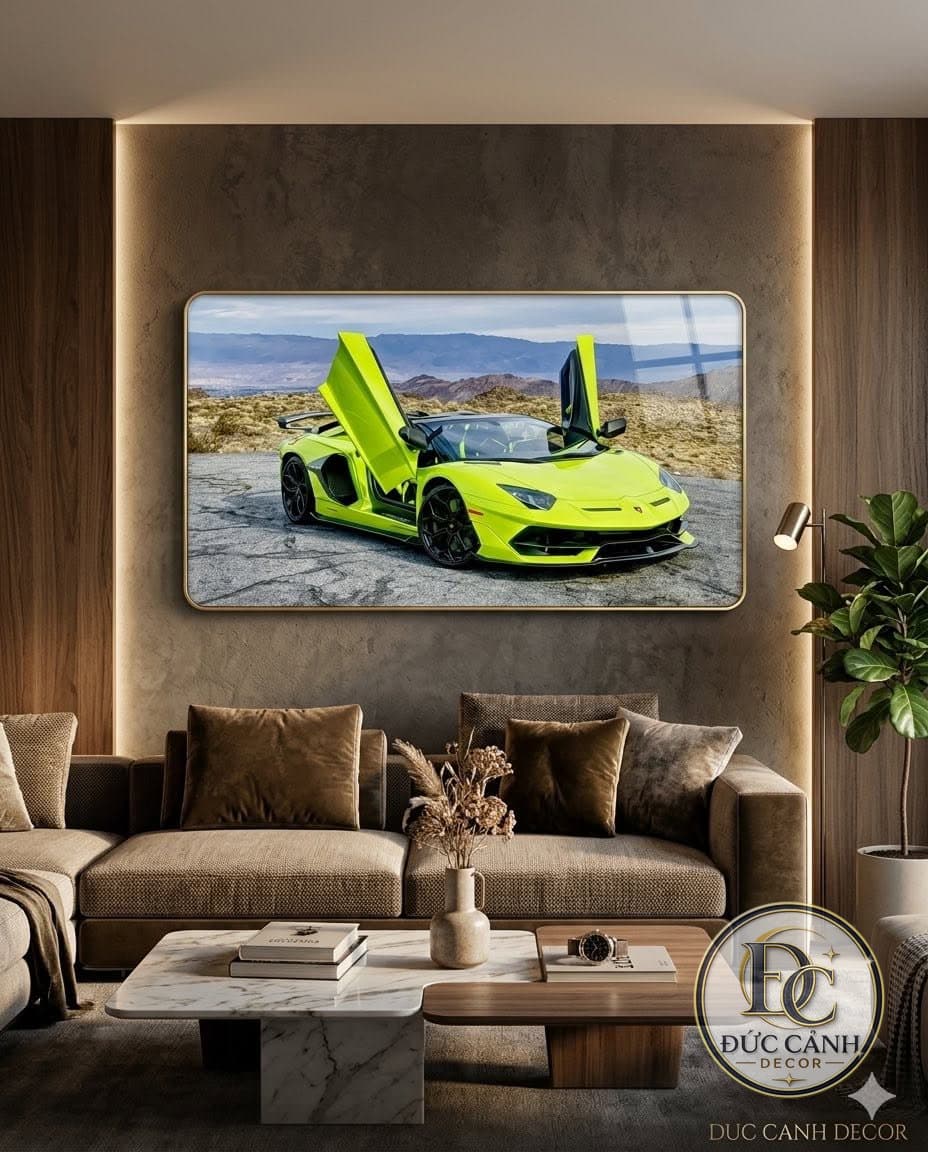 Tranh Tráng Gương Lamborghini Aventador Xanh Lá