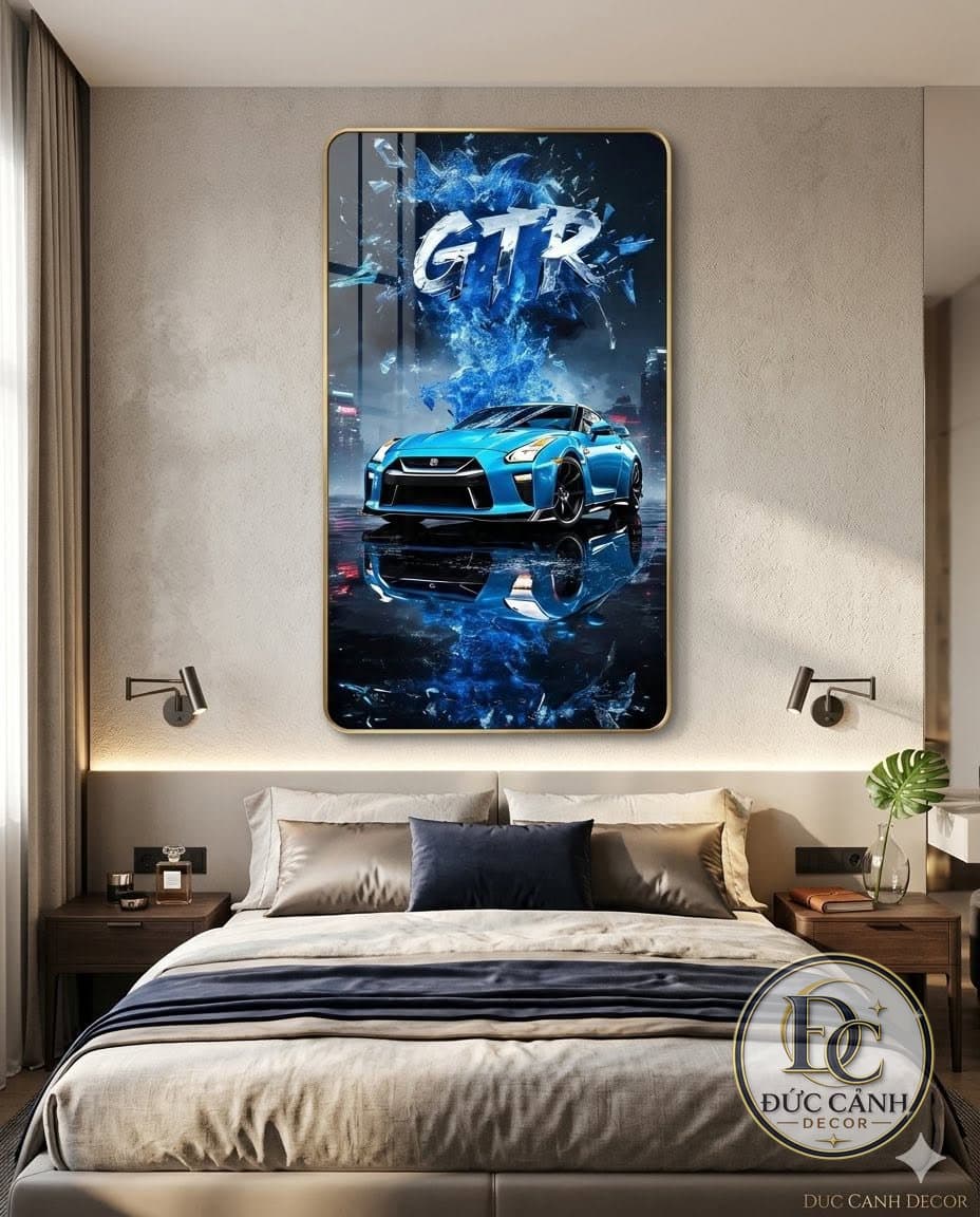 Tranh Tráng Gương Nissan GT-R Xanh
