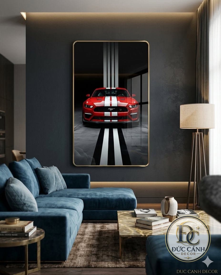 Tranh Tráng Gương Xe Ford Mustang Đỏ