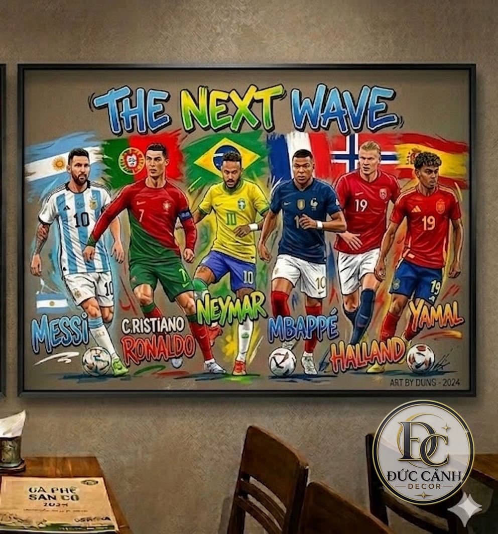 Tranh Tráng Gương Nghệ Thuật Bóng Đá The Next Wave – Messi, Ronaldo, Neymar, Mbappé, Haaland & Yamal
